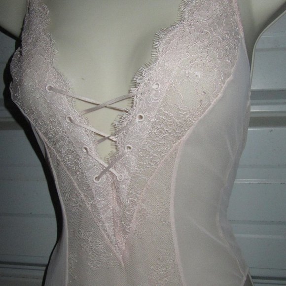 Size XS Pink Lace up Look Lingerie Sheer Lace Bodysuit,teddy Victoria's Secret - Picture 5 of 7